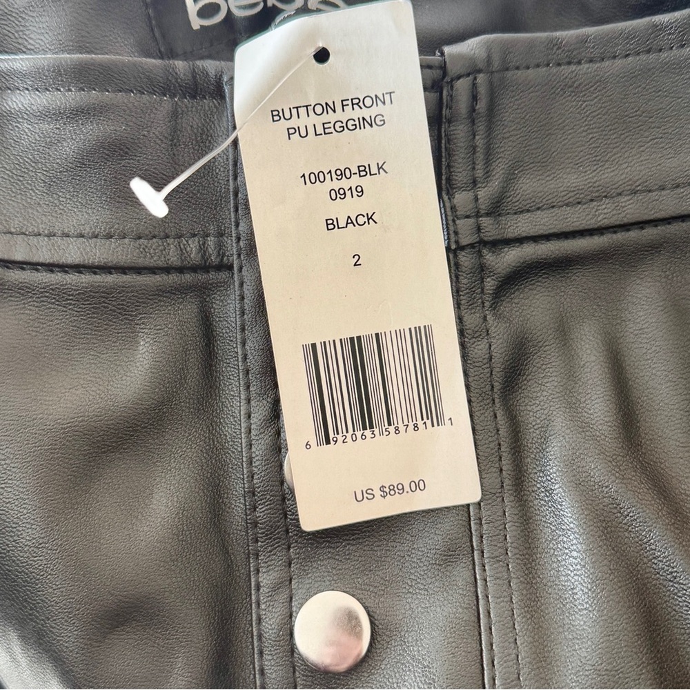 ๐ค Bebe Black Leather Button Front Seamed Leggings - Picture 15 of 15